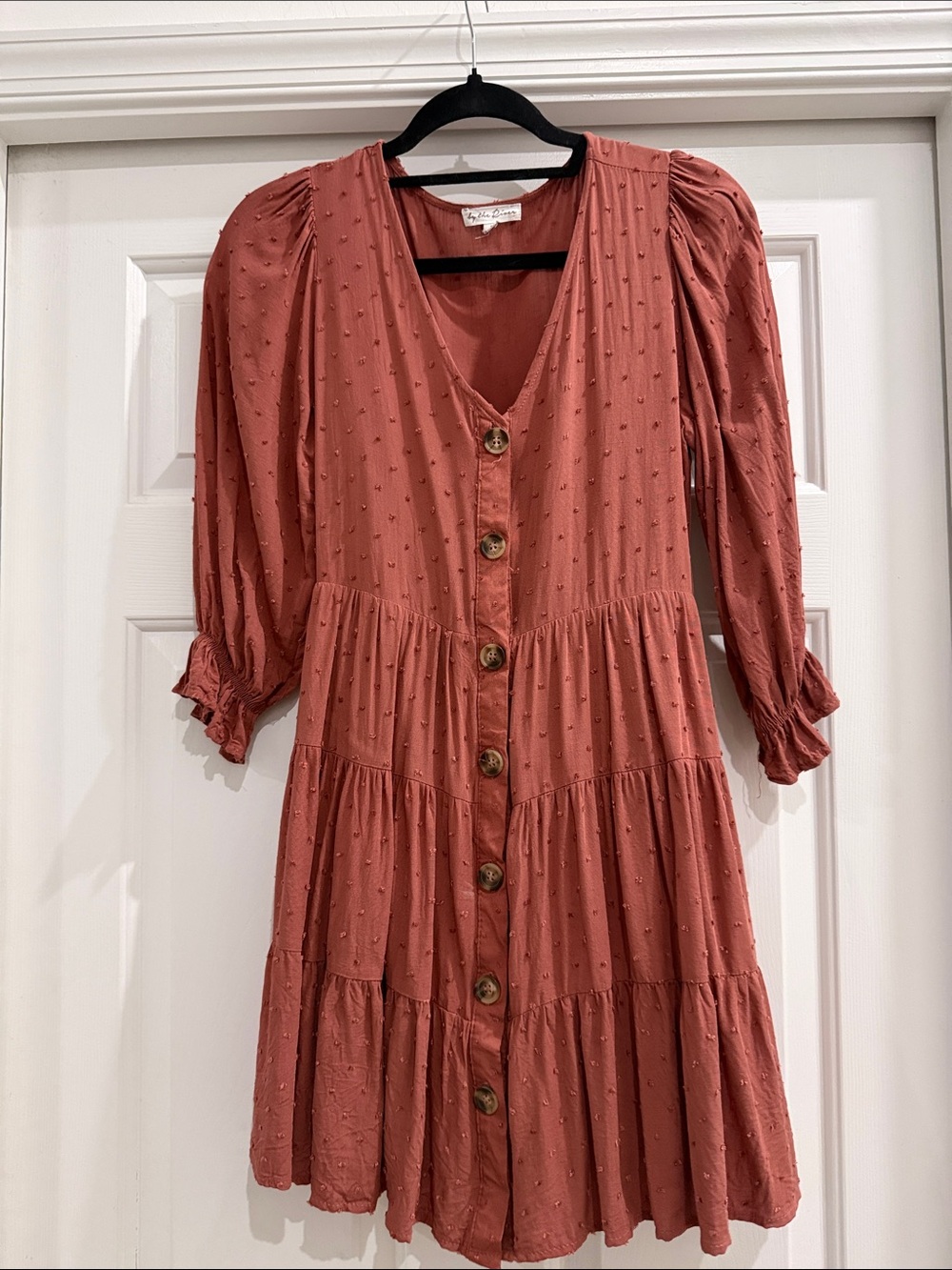 Rust Button-Front Tiered Dress - Picture 1 of 2